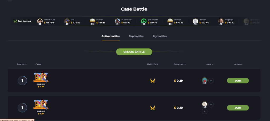 Join a Case Battle on Farmskins